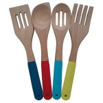 4pcs wood utensils set with silicone handle