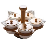 ceramic spice jar set with bamboo holder